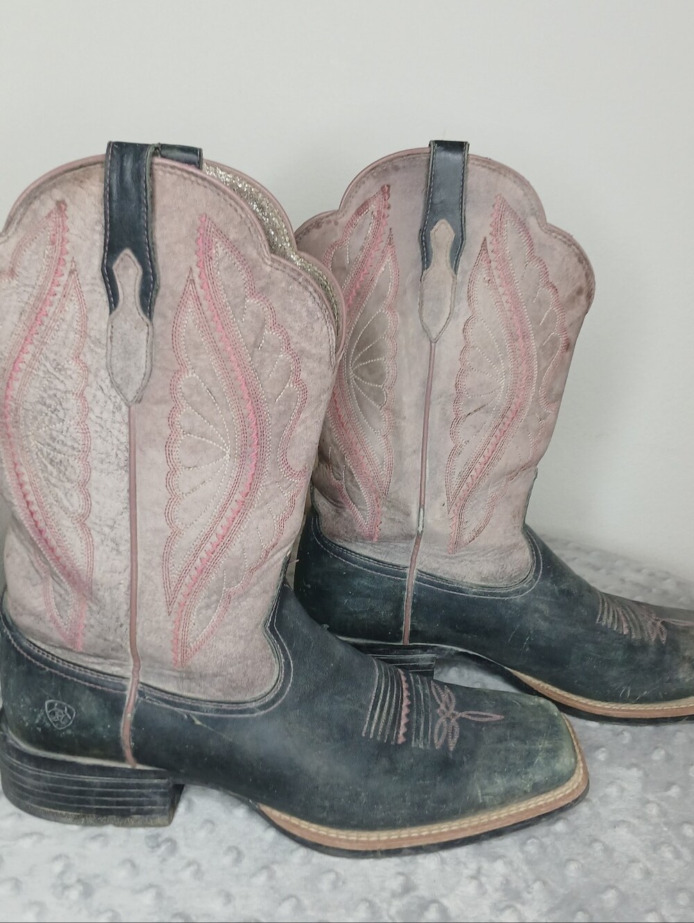 Ariat Black Foot Pink Embroidered Shaft Western Heeled Boots